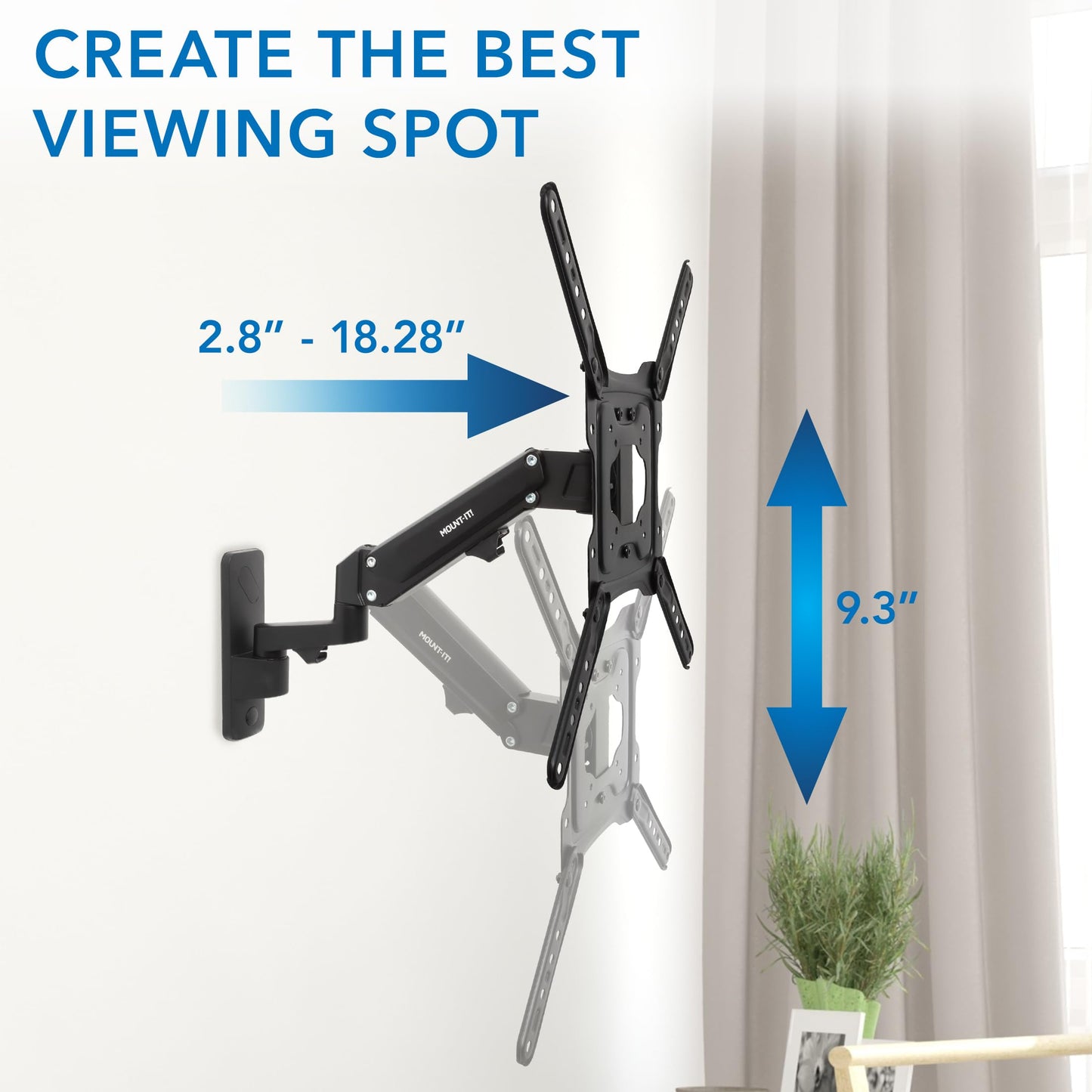 Mount-It! Height Adjustable TV Wall Mount - Full Motion, Pull Down and Vertical Adjustment, Fits 23-55 Inch Screens, Max VESA 400x400mm, Swivel