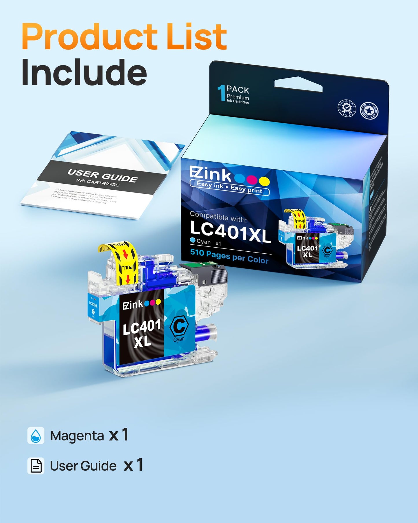 E-Z Ink Compatible Ink Cartridge Replacement for Brother LC401 XL LC401XL Ink Cartridge Use for MFC-J1010DW MFC-J1012DW MFC-J1170DW Printer (Cyan