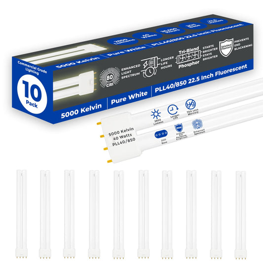 GoodBulb PLL40/850 40W 22.5" Twin Tube Compact Fluorescent Light Bulb 4-pin 2G11 Base 5000K Daylight 2800 Lumen 36000 Hour Long Life Biax Pack of 10