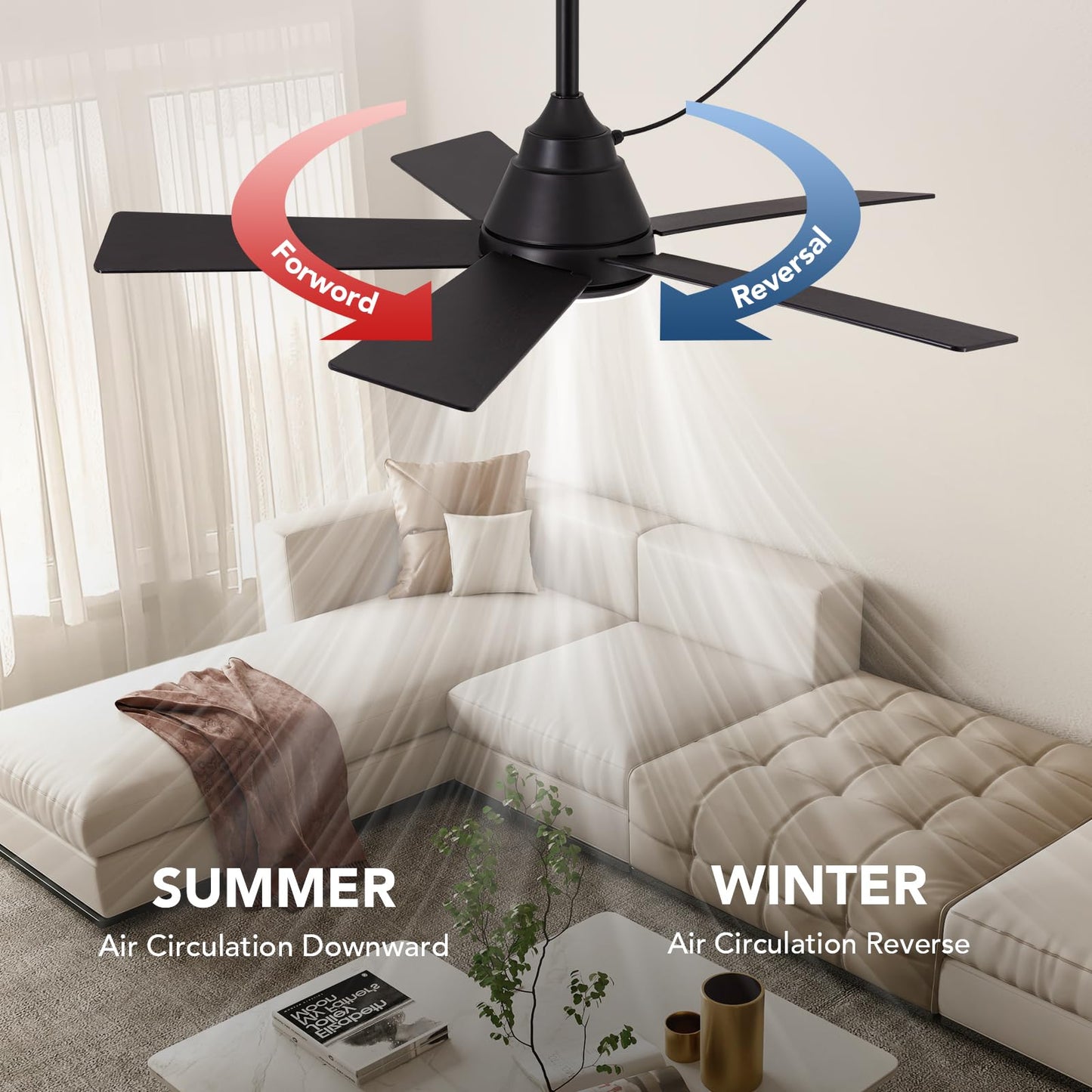 SPACORA 42 Inch Ceiling Fan with Light, Black Ceiling Fans with Lights and Remote/APP, 3CCT, Noiseless DC Motor, Waterproof Plug in Ceiling Fan