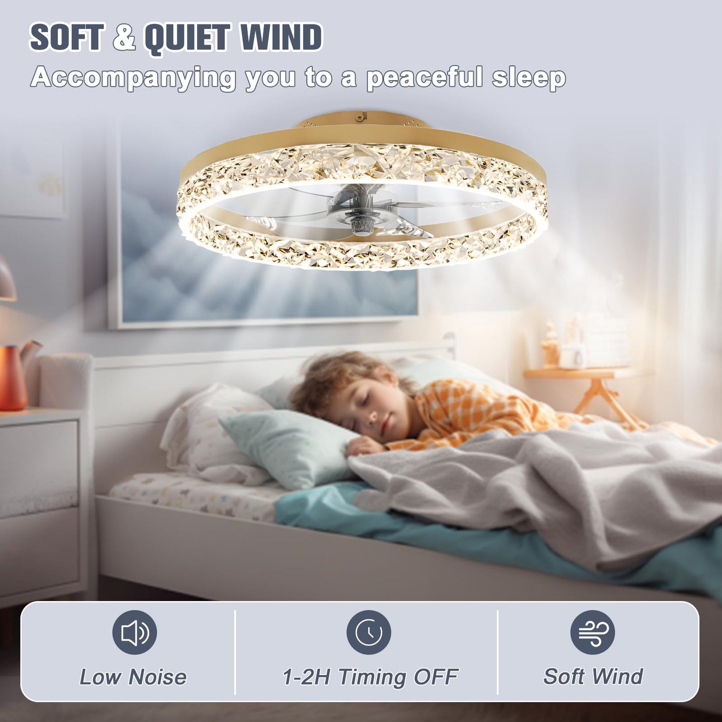 VOLISUN Fandelier Ceiling Fans with Lights and Remote, 19.7in Low Profile Ceiling Fan Flush Mount, 3000K-6500K Dimmable, Modern Ceiling Fans