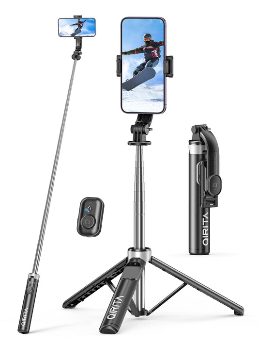 Selfie Stick & Phone Tripod, All in 1 Selfie Stick with Remote, Phone Travel Tripod Stand for Video Recording, Live Streaming, Photograph, Group