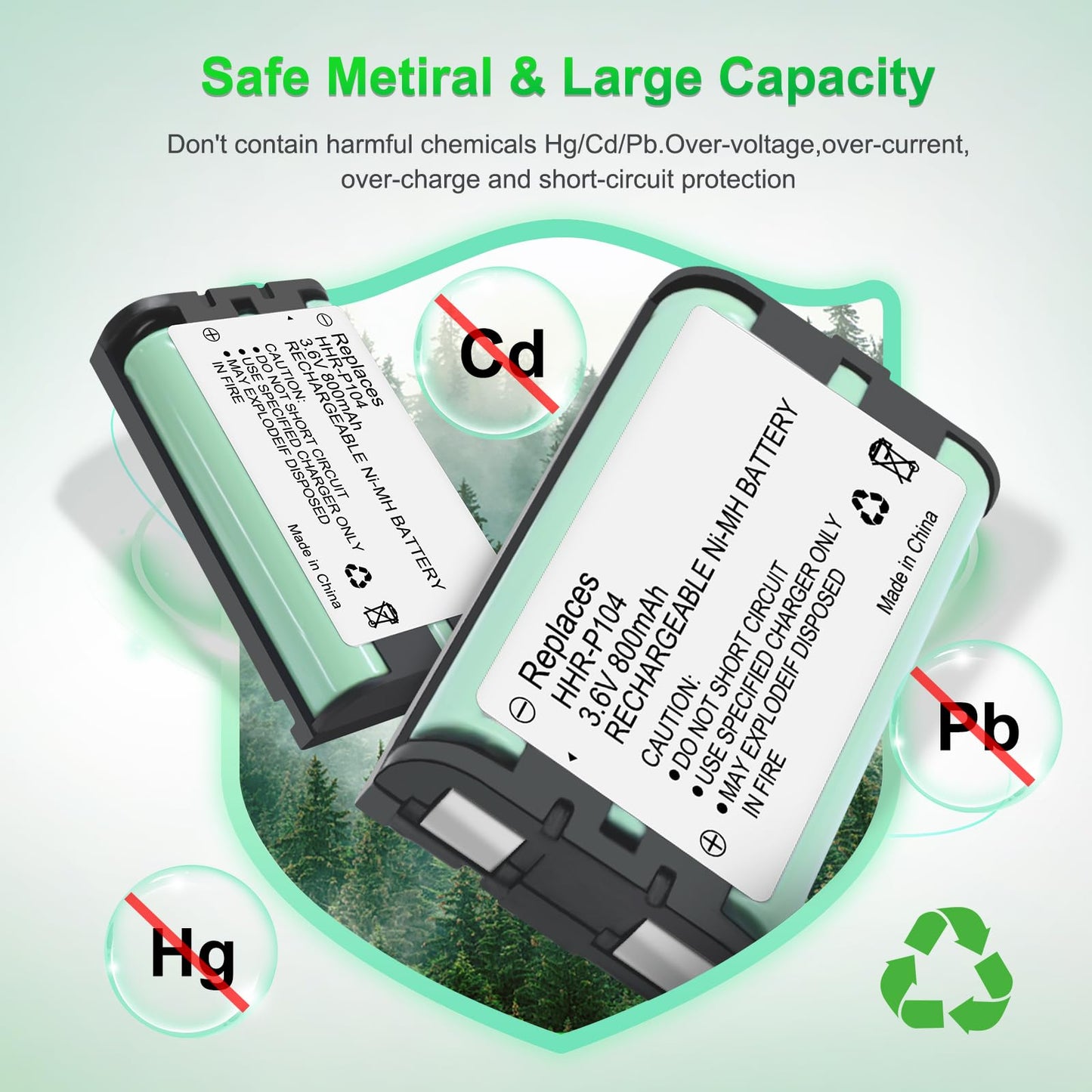 EOCIK 2PACK HHR-P104 3.6V 800mAh NI-MH Rechargeable Battery for Cordless Phone Replacement Batteries for Panasonic