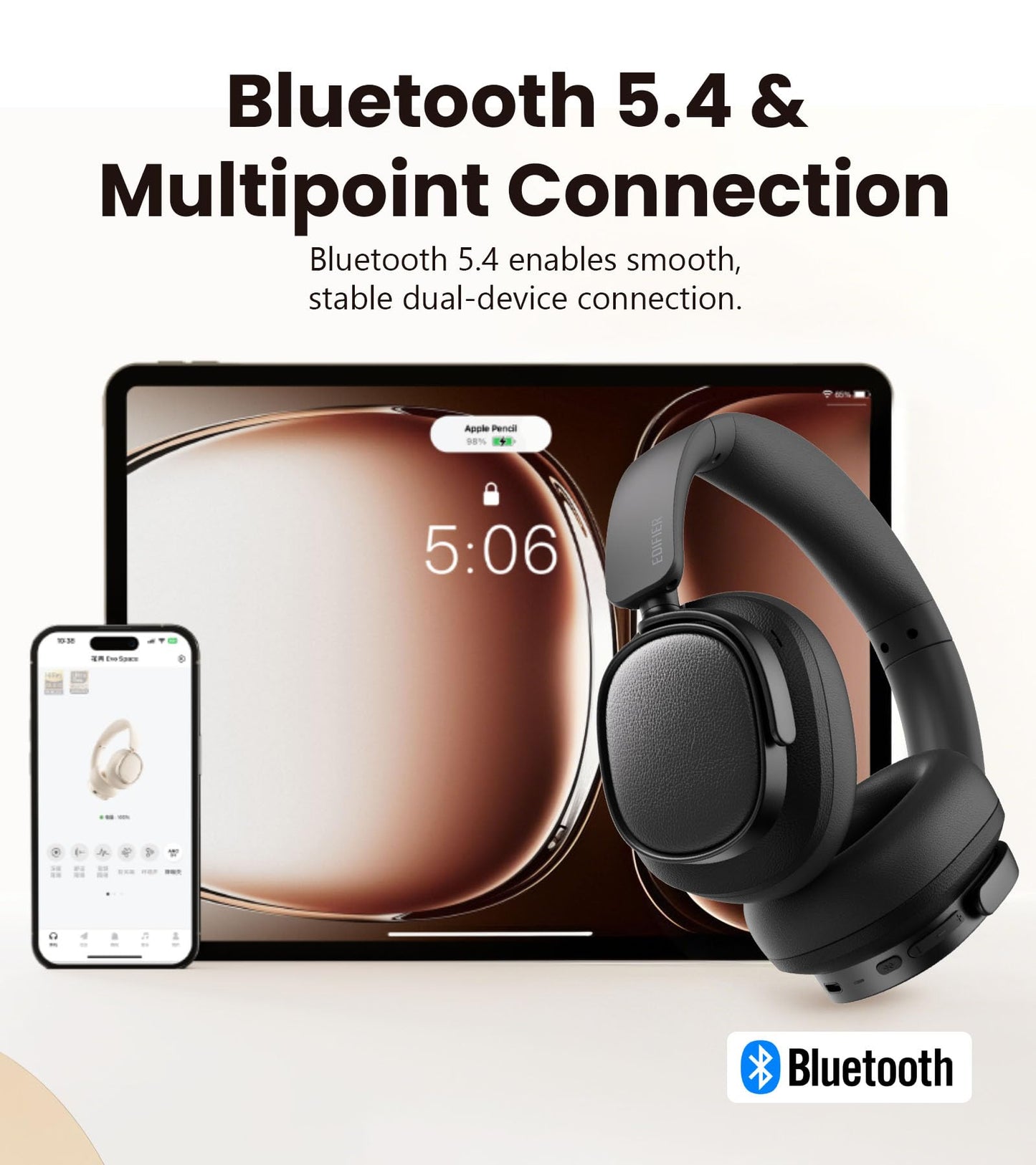 Edifier ES850NB Active Noise Cancelling Headphones, Over Ear Bluetooth Headset, 92H Playtime Wired & Wireless Hi-Res Audio Certified, Fast Charging…