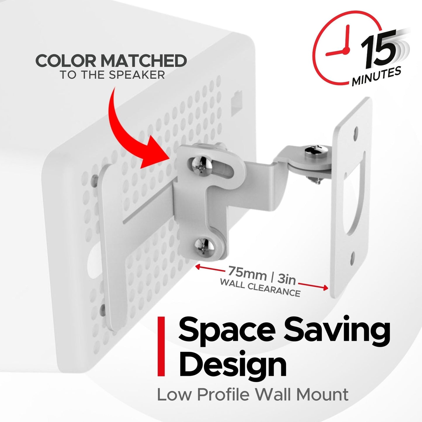 Sound Bass Play 3 Wall Mount White Pair, Compatible with Sonos Play:3 Only, Twin Pack, Adjustable Swivel & Tilt Mechanism, 2 Mounting Brackets