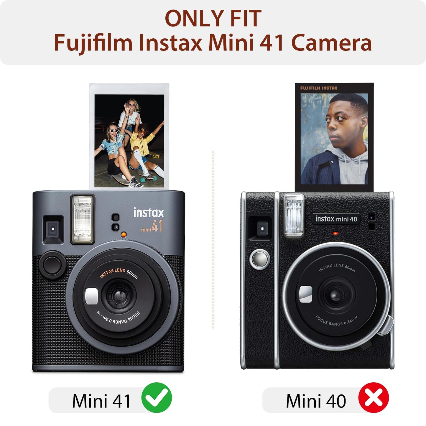 Fintie Protective Case for Fujifilm Instax Mini 41 Instant Camera - Premium Vegan Leather Bag Cover with Removable Adjustable Strap, Vintage Black