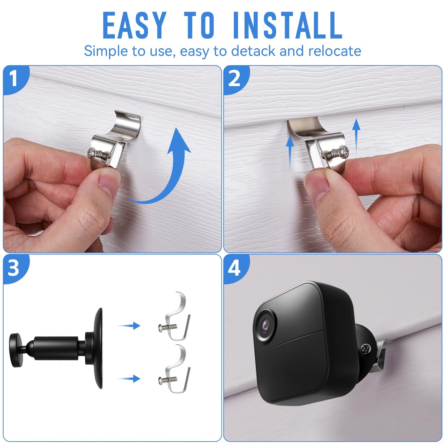 HUXOR (10 Pack) Vinyl Siding Clips Hooks, No-Hole Needed Outdoor Siding Hangers for Mounting Home Security Cameras, Stainless Steel