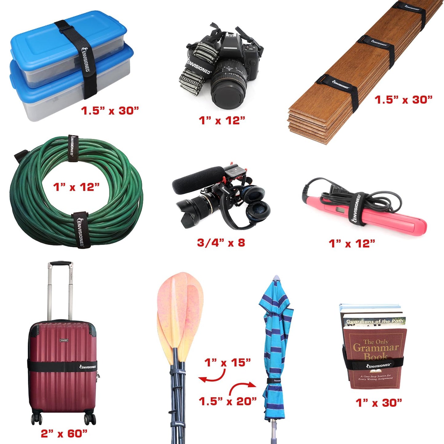 Velour Cinch Straps 2" x 15" - 6 Pack, Soft Touch Microfiber Reusable Hook and Loop