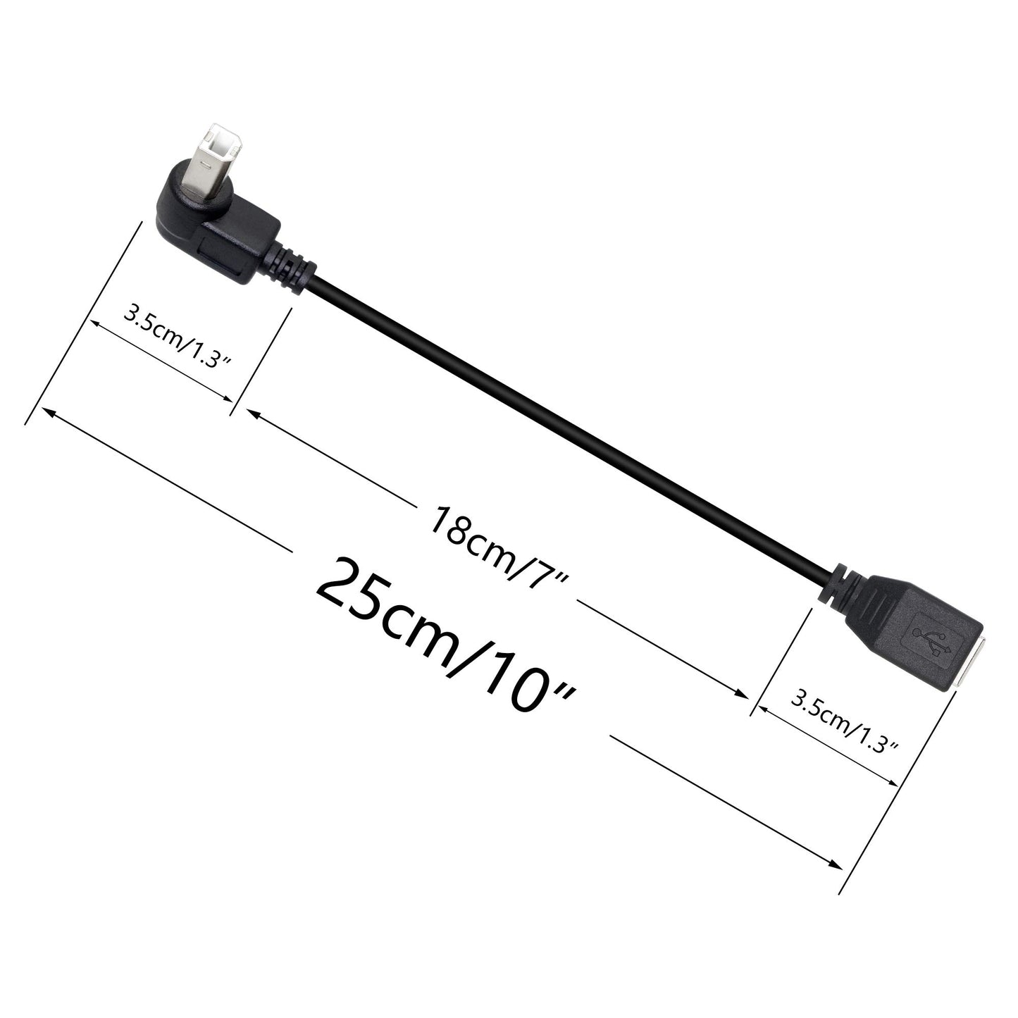 SinLoon USB 2.0 Type-B Printer Cable, 2-Pack USB 2.0 B Female to Type-B Male (90 Degree UP + Down Right Angle) Printer Short Extension Cable