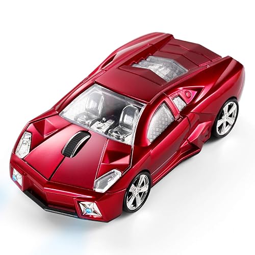 BKLNOG Sports Car Shaped Computer Mouse [Updated] with LED Headlights, 1600 DPI Optical Sensor 2.4 GHz Wireless Mouse for PC & Mac, Red