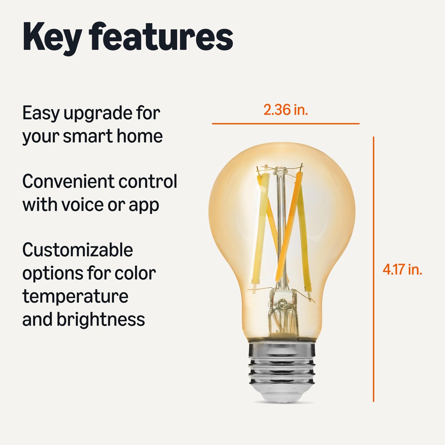 Amazon Basics A19 Smart Filament LED Bulb, Tunable White, 2.4 GHz Wi-Fi, Works with Alexa Only, 1-Pack
