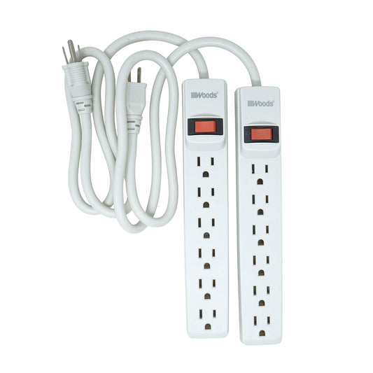 Southwire Woods Power Strip - Dual Pack for Home & Office Use - 6 Outlet Electrical Outlet Strip - Durable White Housing - 2.5’ Plug Extension Cord