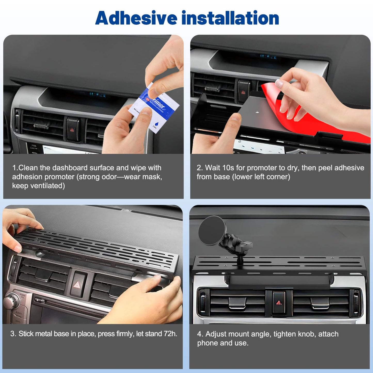 Surfcabin Metal Dashboard Phone Holder: Fits Toyota 4Runner 2010-2024 - Magnetic Dashboard Phone Mount - 2 Installation Ways with Adhesive & Screw