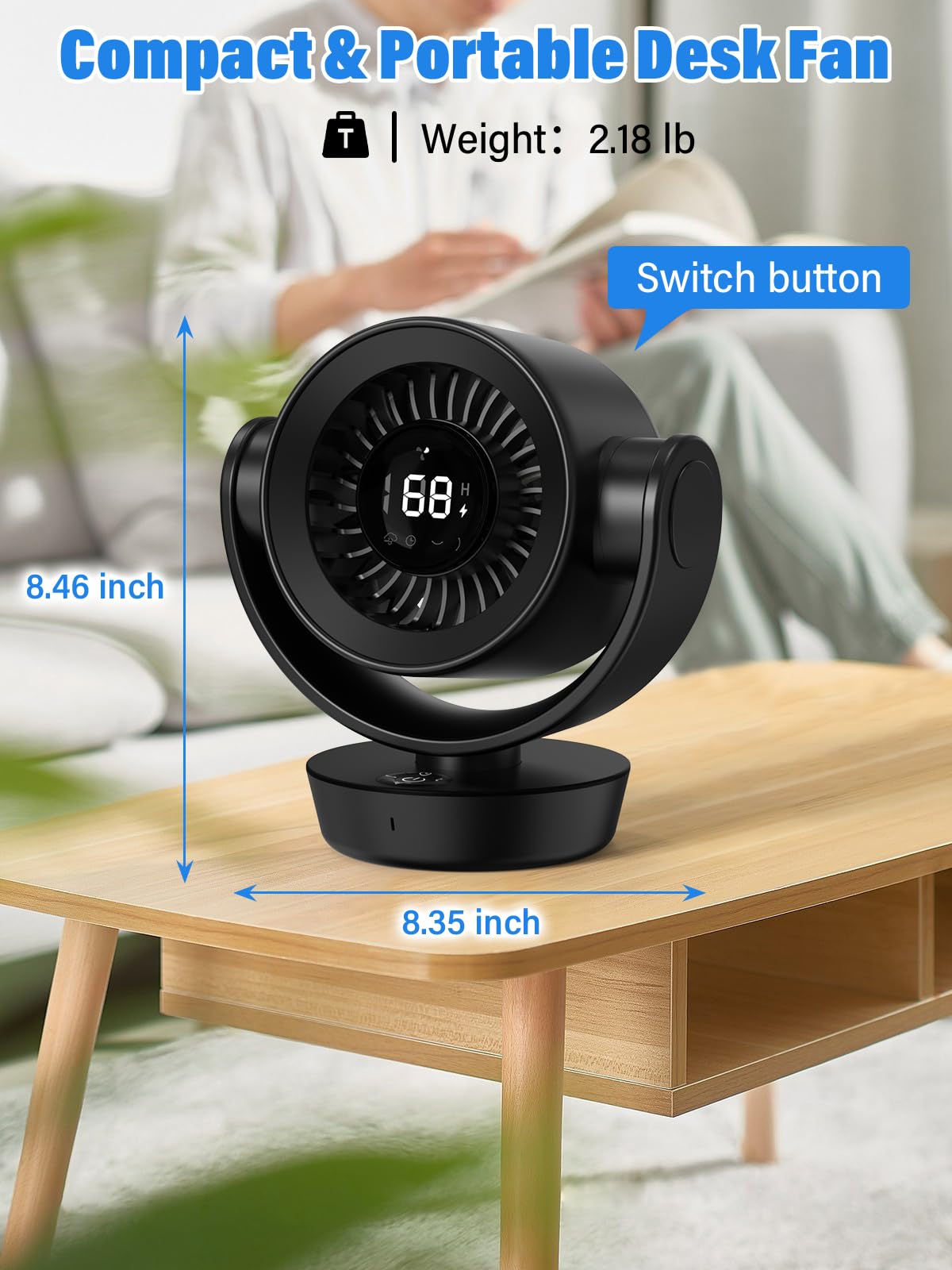 incihic Desk Fan Air Circulator Fan Powerful Airflow 100-Speed Digital Display Low Noise Adjustable Tilt 14H Timer Remote Included Suitable for Home
