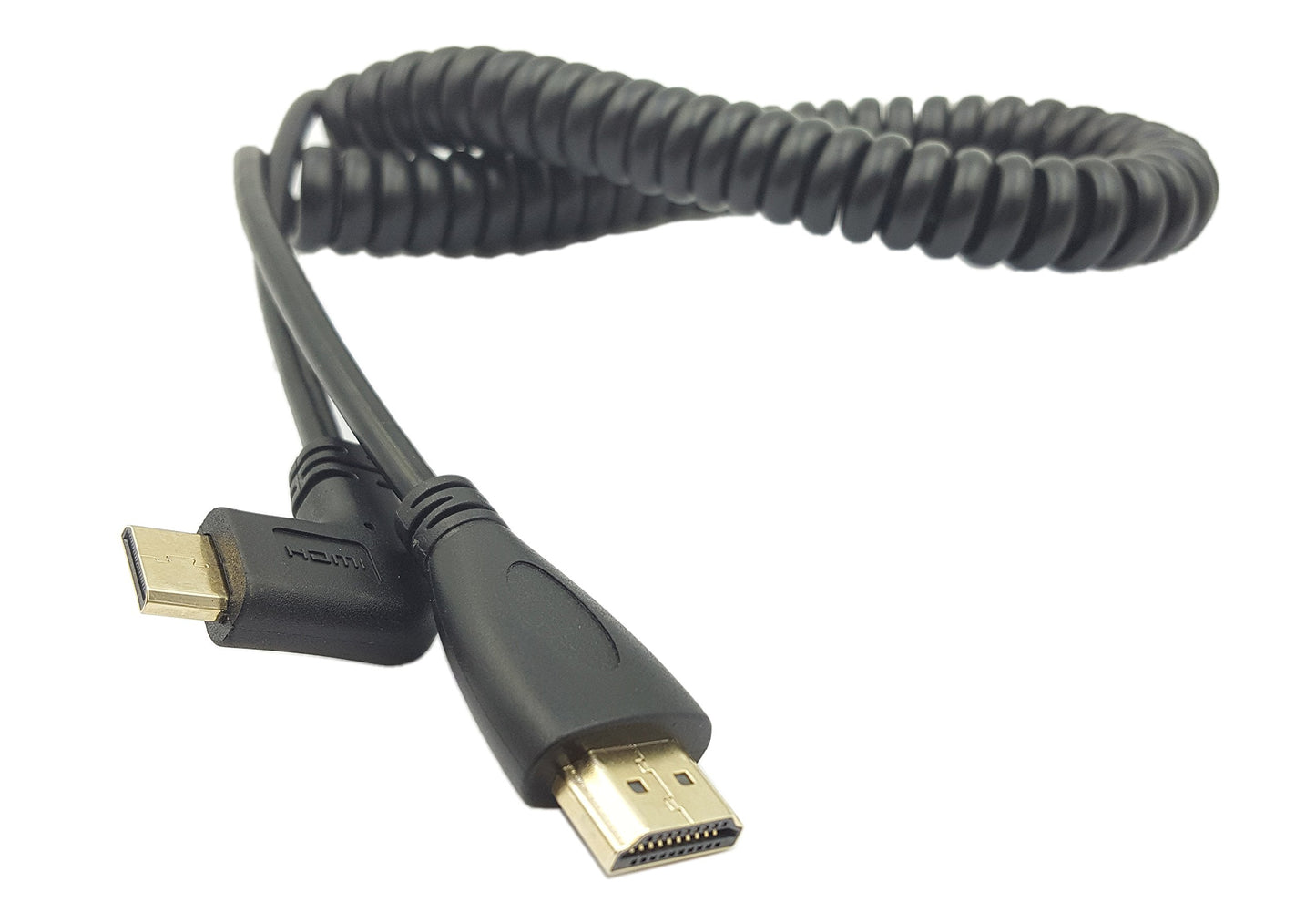 SinLoon Angle 90 Degree Right Mini HDMI to HDMI, Right Angled Mini-HDMI Male to HD MI Male Gold Plated Converter Adapter Coiled Spiral Cable,Support