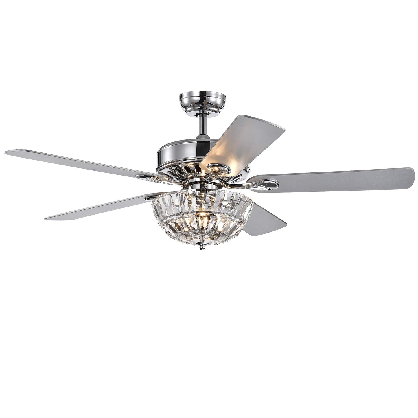 Warehouse of Tiffany CFL-8373REMO/CH Senma 52-inch 3 Lighted Crystal Bowl Shade (incl. Remote & 2 Color Option Blades) Ceiling Fan, One Size, Chrome