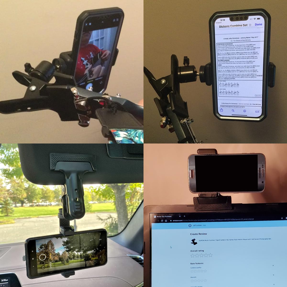 Mobile Phone Mount Holder 360 Degree Rotation Head Phone Clamp for Guitar 1/4-inch Mount 2 Pieces Black