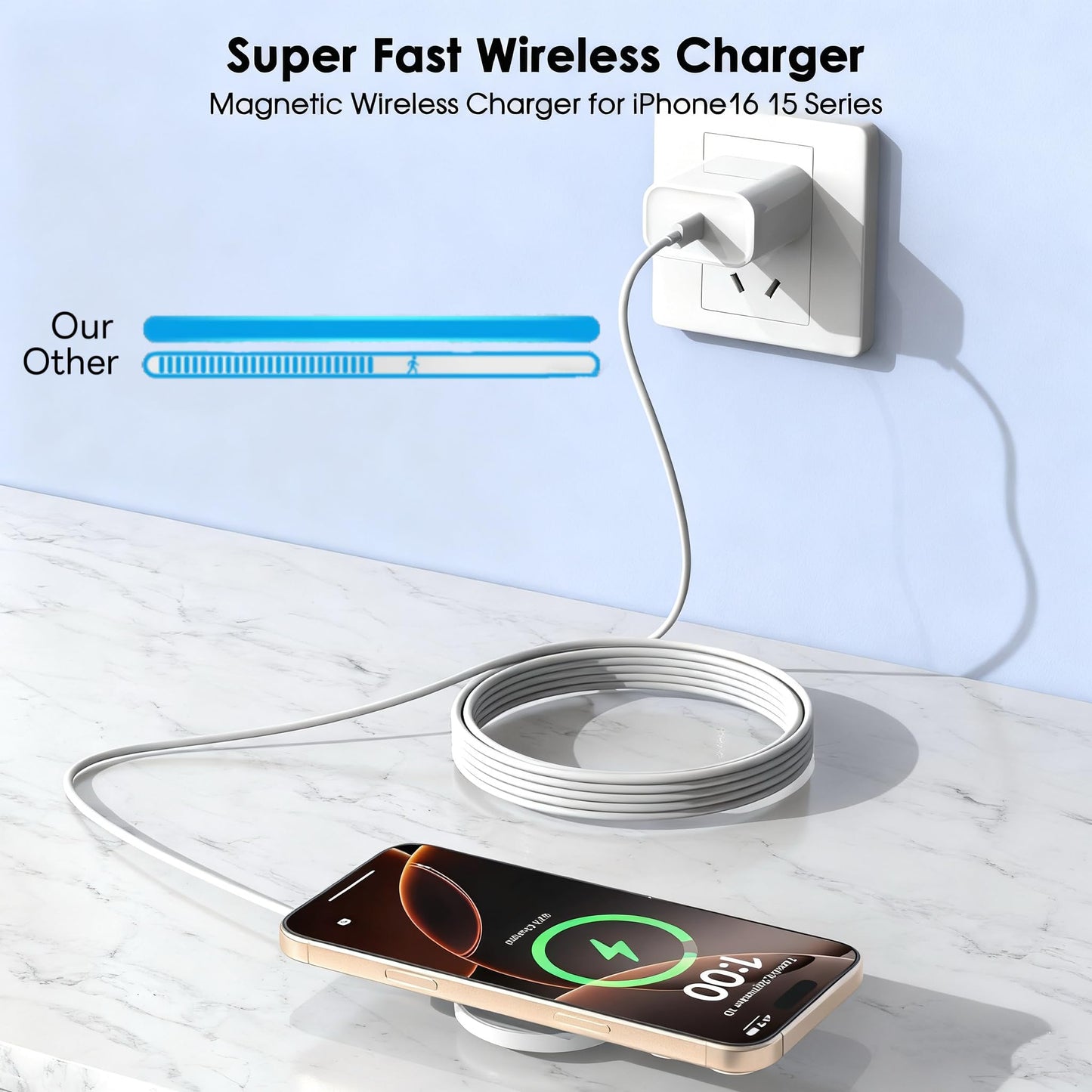 [Apple MFi Certified]10FT Magnetic Wireless Charger for iPhone 17 16,Apple Fast Mag-Safe Charger 15W Fast Wireless Charging Pad for iPhone 17/17