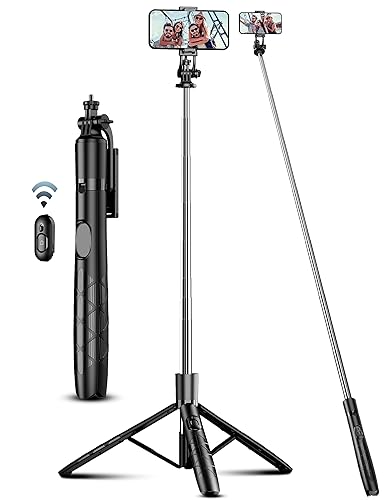 71" Phone Tripod & Selfie Stick, All in One Extendable Cell Phone Tripod with Wireless Remote, Tripods Stand for iPhone & Travel Selfie Stick 360°