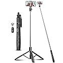 71" Phone Tripod & Selfie Stick, All in One Extendable Cell Phone Tripod with Wireless Remote, Tripods Stand for iPhone & Travel Selfie Stick 360°
