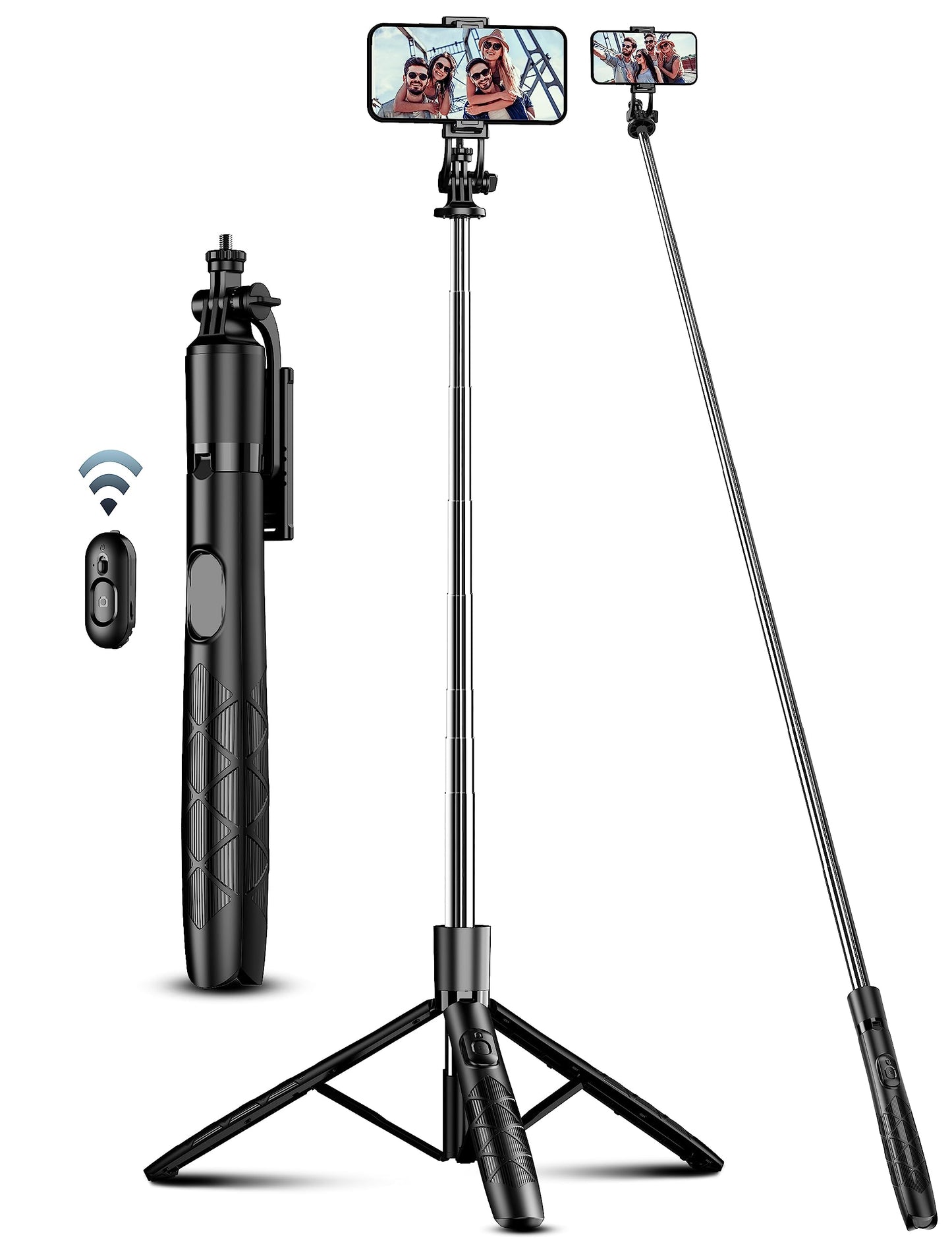 71" Phone Tripod & Selfie Stick, All in One Extendable Cell Phone Tripod with Wireless Remote, Tripods Stand for iPhone & Travel Selfie Stick 360°