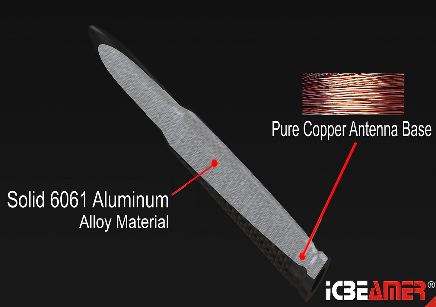 ICBEAMER 50 Cal Carbon Fiber Bullet Antenna Replacement [Color: Red], Universal Fit Truck Van Cars Made with 6061 Solid Aluminum & Anti Theft Anti