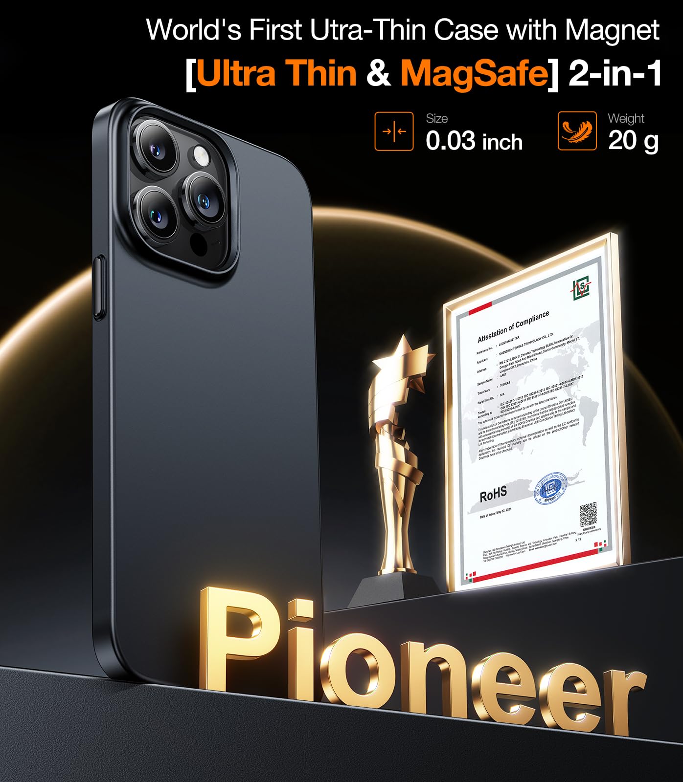 TORRAS Slim Fit for iPhone 15 Pro Max 2023 Magnetic Case (3rd Gen),Ultra Thin Lightweight Matte Hard PC 15 Pro Max Phone Case, Metallic Black