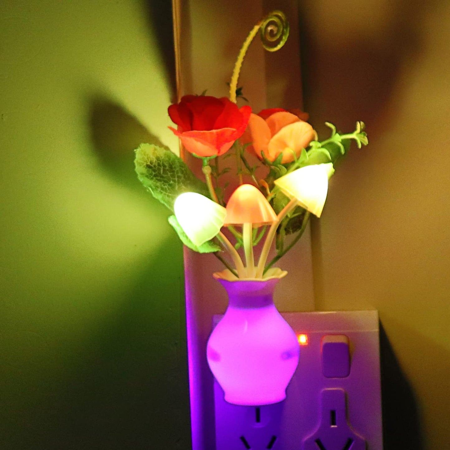2Pack Plug in LED Night Light w/Auto Dusk to Dawn Sensor,AUSAYE 0.5W Energy Saving Lamp Dream Nightlight Rose Flower Mushroom Lights for Kids Adults
