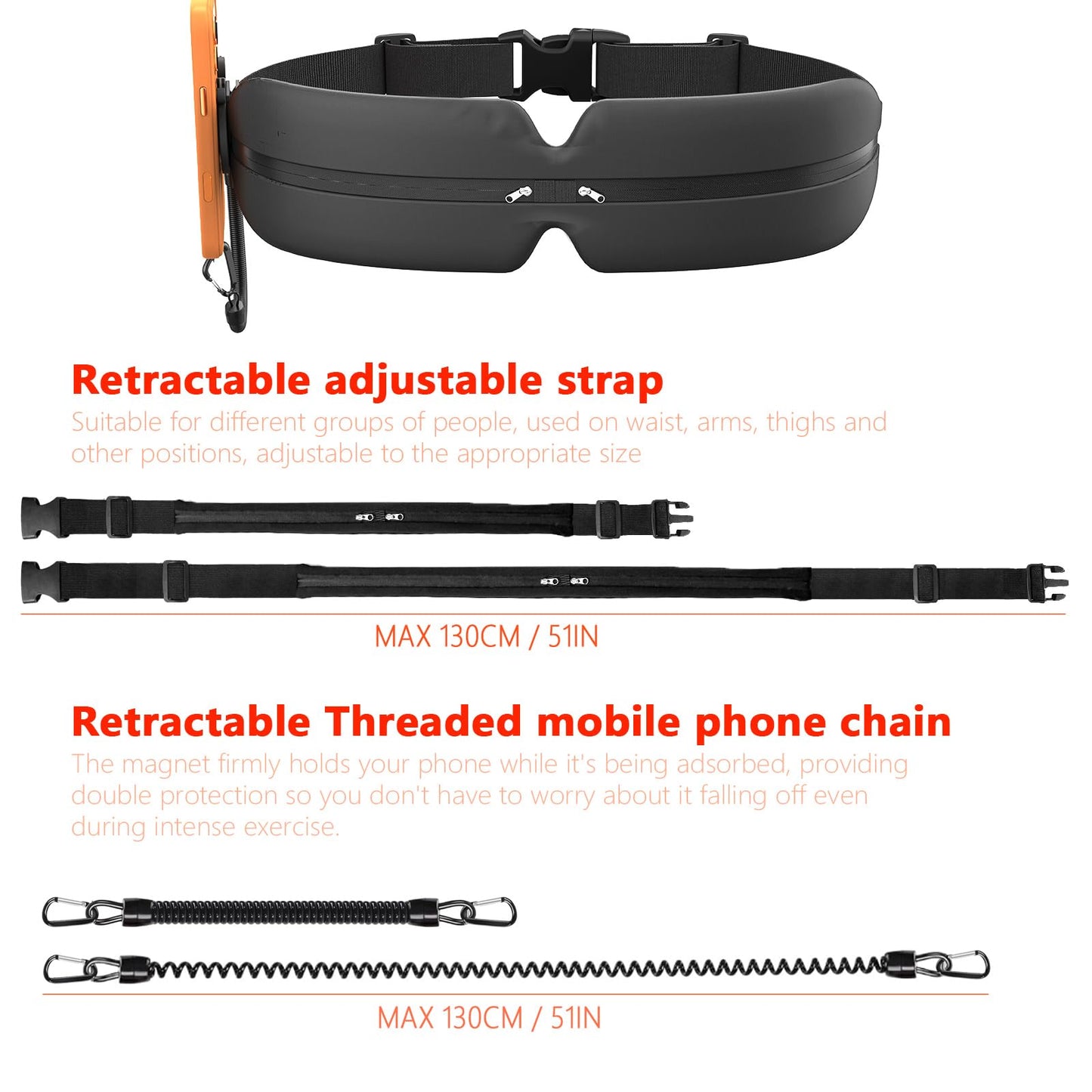 Upgraded N52 Magnetic Phone Holder with Universal Elastic Running Belt for Backpacks/Waist Bag Travel, Hiking, Rock Climbing, and Photography, Fits