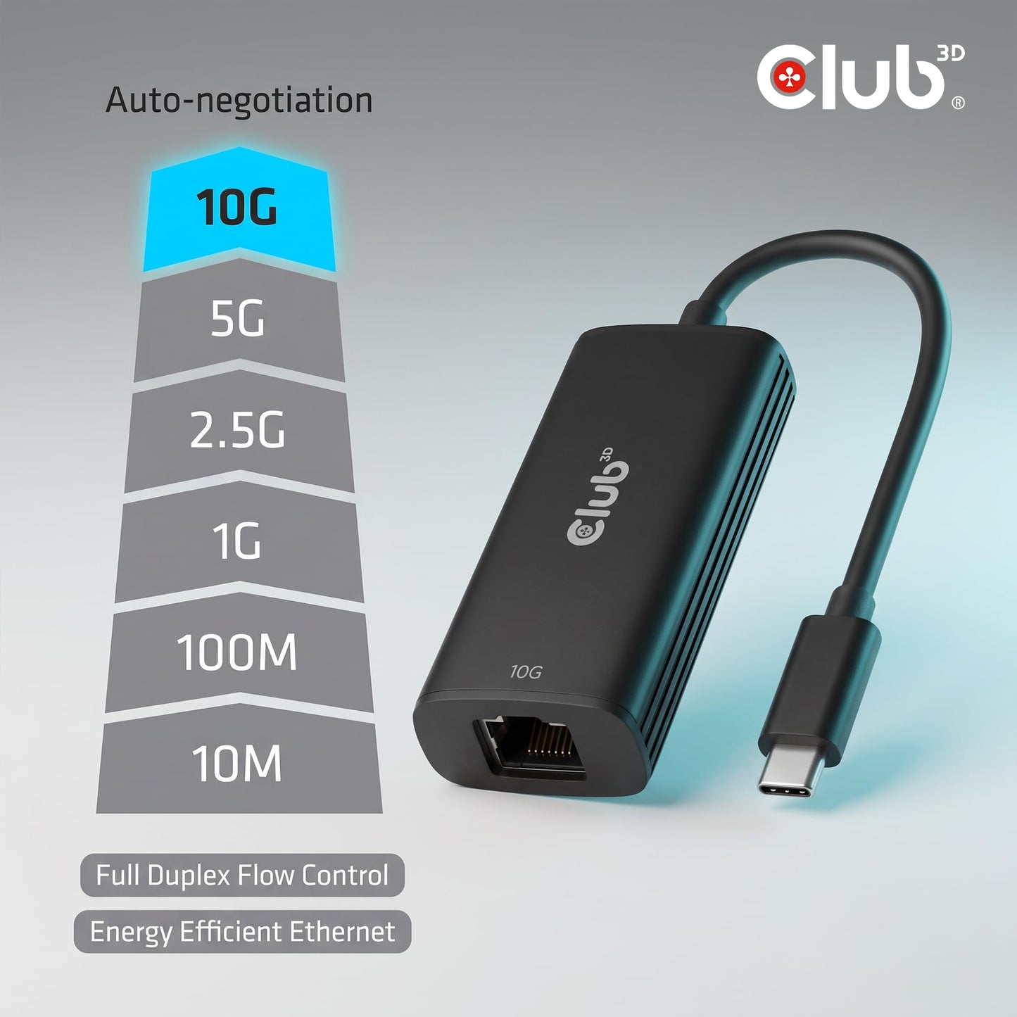 Club 3D CAC-2531 USB-C to RJ45 10G Ethernet Adapter M/F for Laptop
