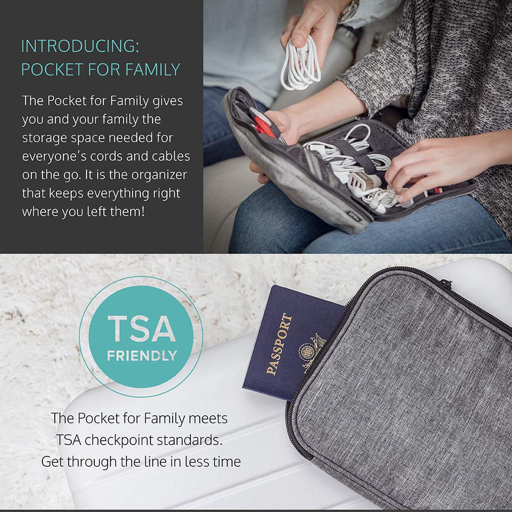 UT Wire Pocket for Family Travel Organizer Case with Zipper for Mobile Charger, Cable, Power Bank, SD Memory Card Accessories Holder