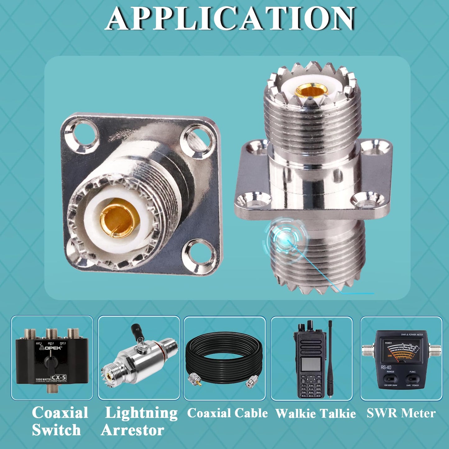 TUOLNK UHF Female to UHF Female 4-Hole Flange Panel Chassis Mount Connector SO239 PL259 Coax Jumper Cable Connector RF Solder Coaxial Adapter Pack
