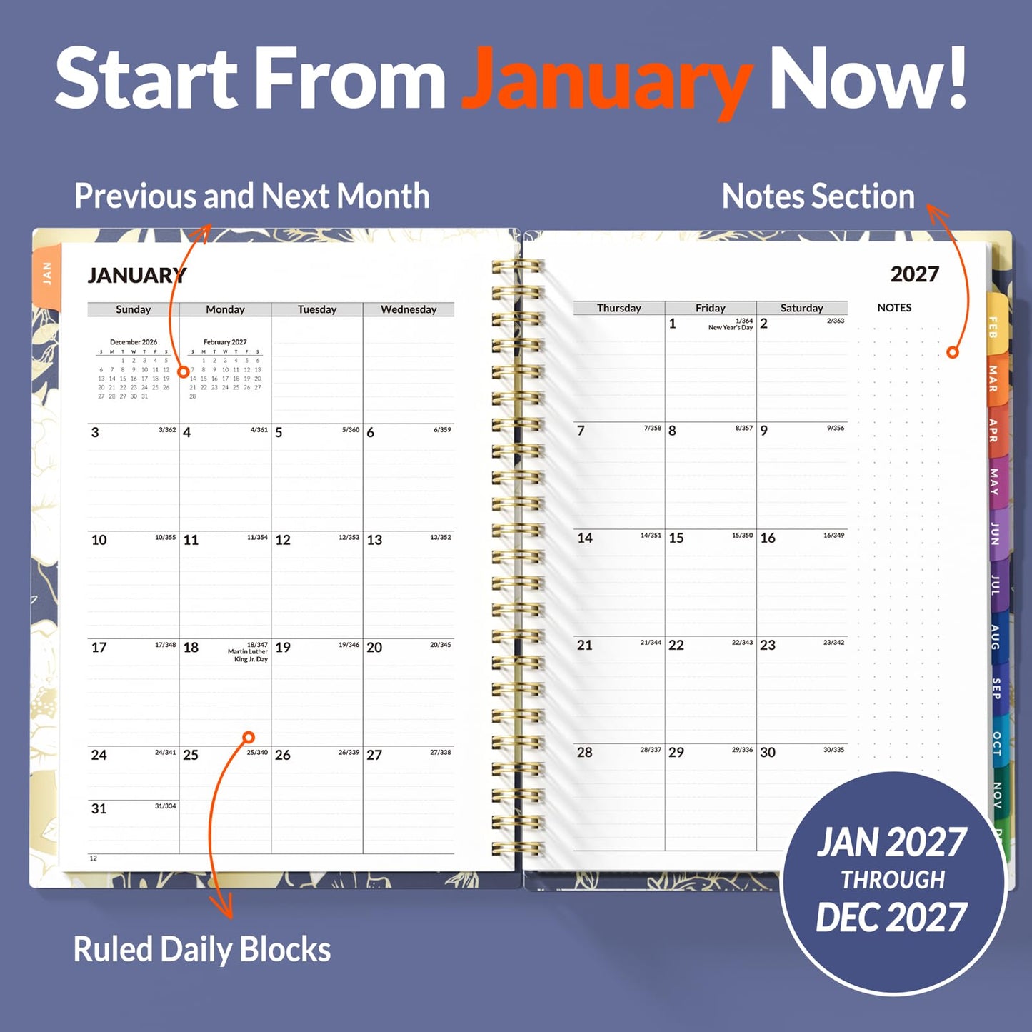SUNEE 2026 Appointment Book, Quarter-Hourly, Weekly & Monthly - from January 2026 - December 2026, 6.4"x8.3" Flexible Cover, Notes, Pockets, Bookmark