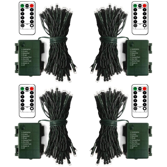 ZAIYW 4 Pack String Lights Battery Operated, Total 66Ft 200 LED Christmas Lights with Remote Timer 8 Modes Fairy String Lights Dark Green Wire
