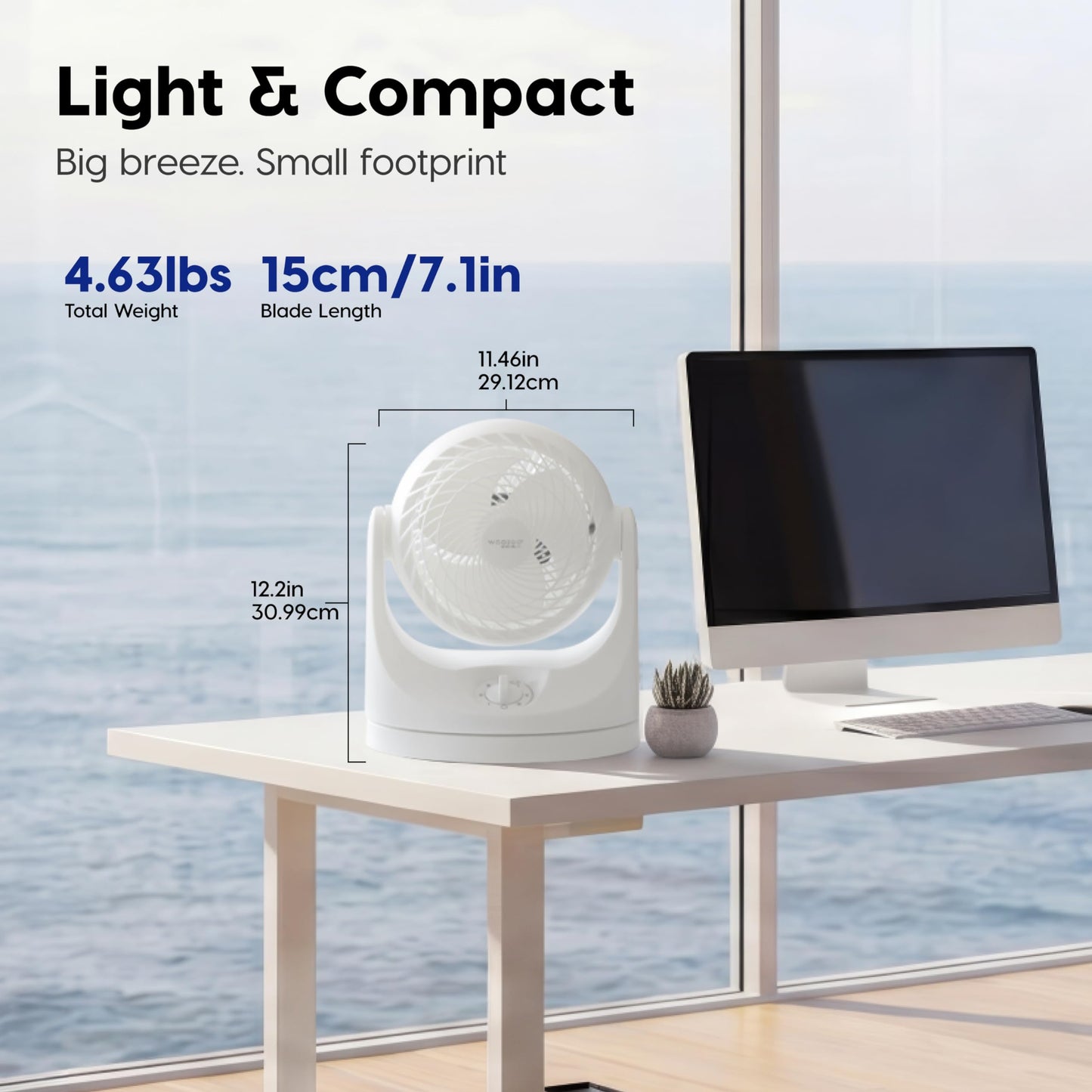 IRIS USA WOOZOO Medium Desk Fan, Oscillating, 112° Tilt, Dorm Office, White