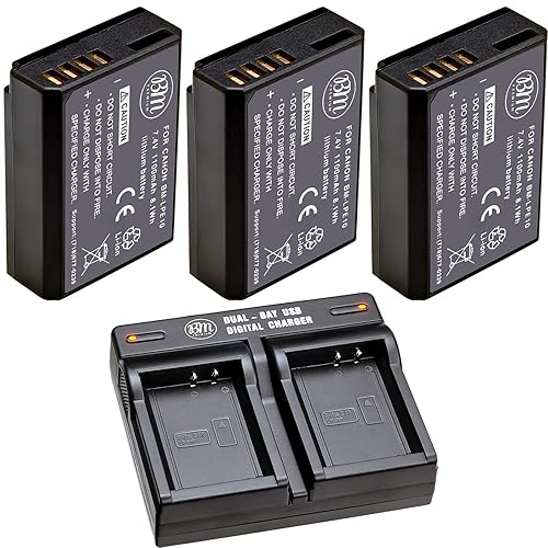 BM Premium 3 Pack of LP-E10 Batteries and Dual Bay Battery Charger for Canon EOS Rebel T3, T5, T6, T7, Kiss X50, Kiss X70, EOS 1100D, EOS 1200D, EOS
