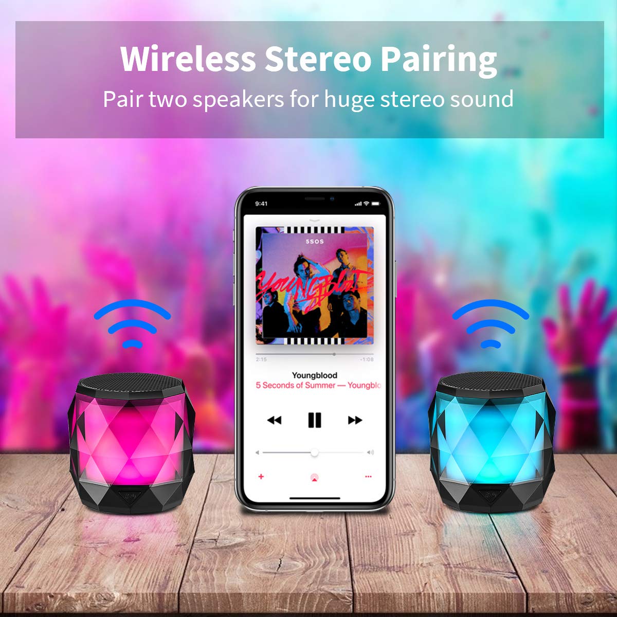 LFS Portable Bluetooth Speaker with Lights, Night Light Wireless Waterproof Speaker Magnetic, 7 Color LED Auto-Changing, Built-in microphone, TWS