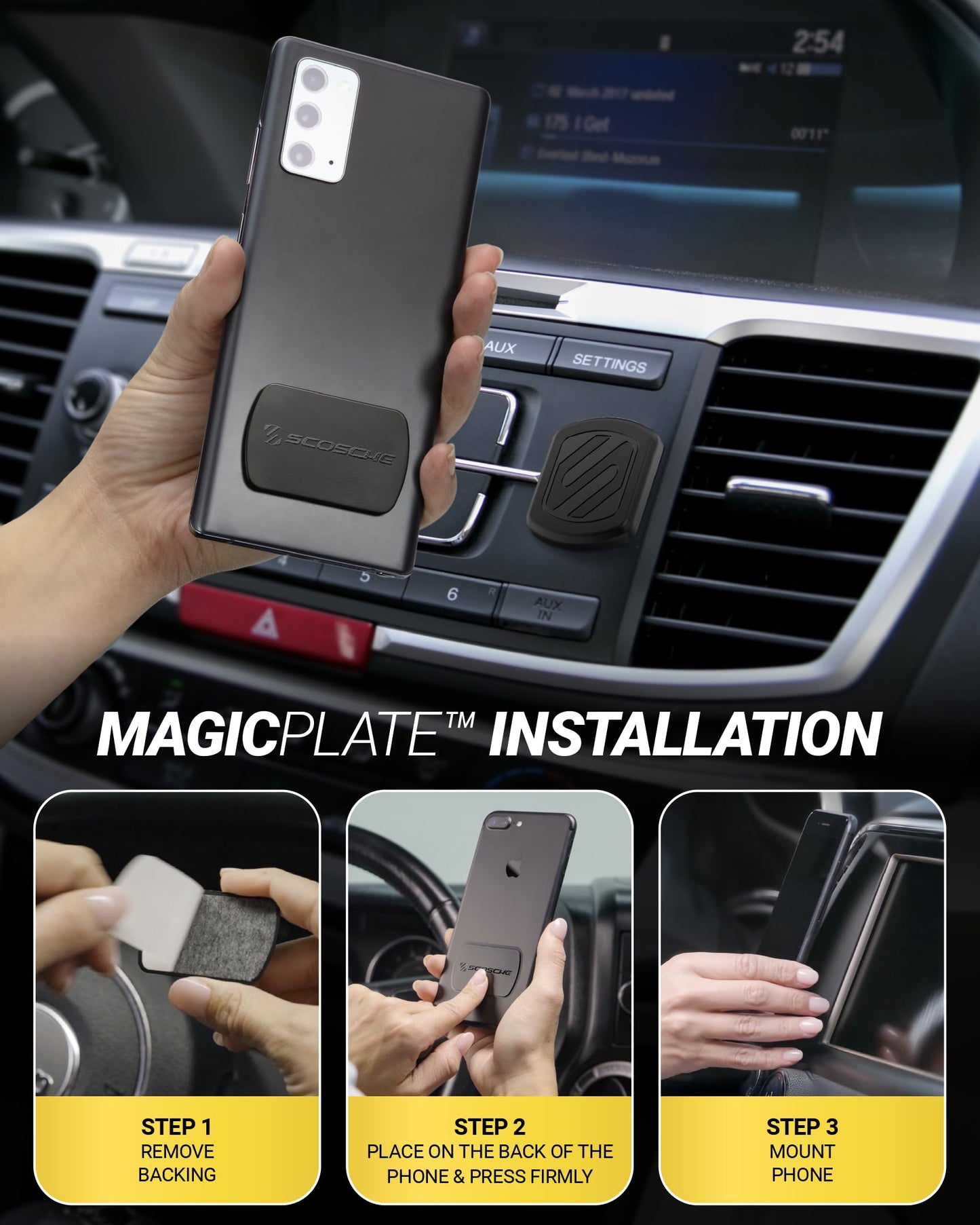 Scosche MagicMount Flush Extra Strength Magnetic Car Mount for Dashboard and Flat Surfaces, Low Profile Car Cell Phone Holder with Thick Metal Plate