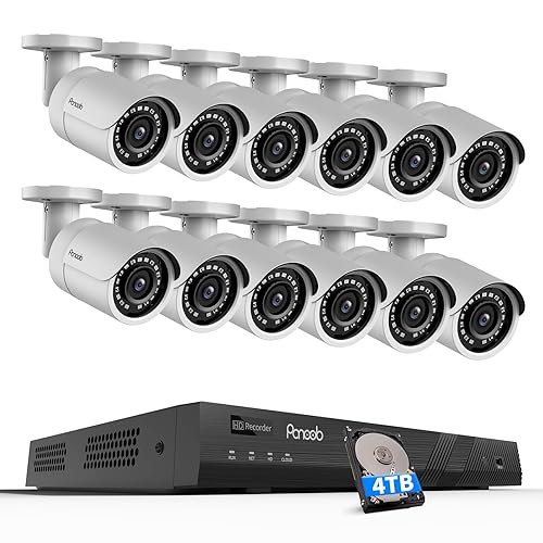 PANOOB 16 Channel Security Camera System, 4K 16CH PoE NVR 4TB HDD, 12PCS 8MP Wired Outdoor Home Surveillance IP PoE Cameras w/AI Human Vehicle