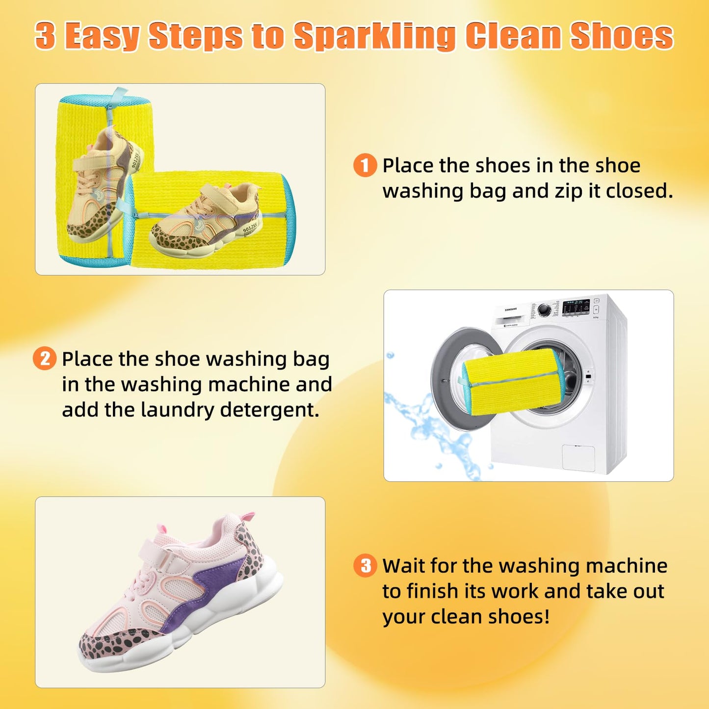 Shoe Washing Machine Bag, Shoe Laundry Bag, Shoe Washing Bag for Washer and Dryer, Yellow