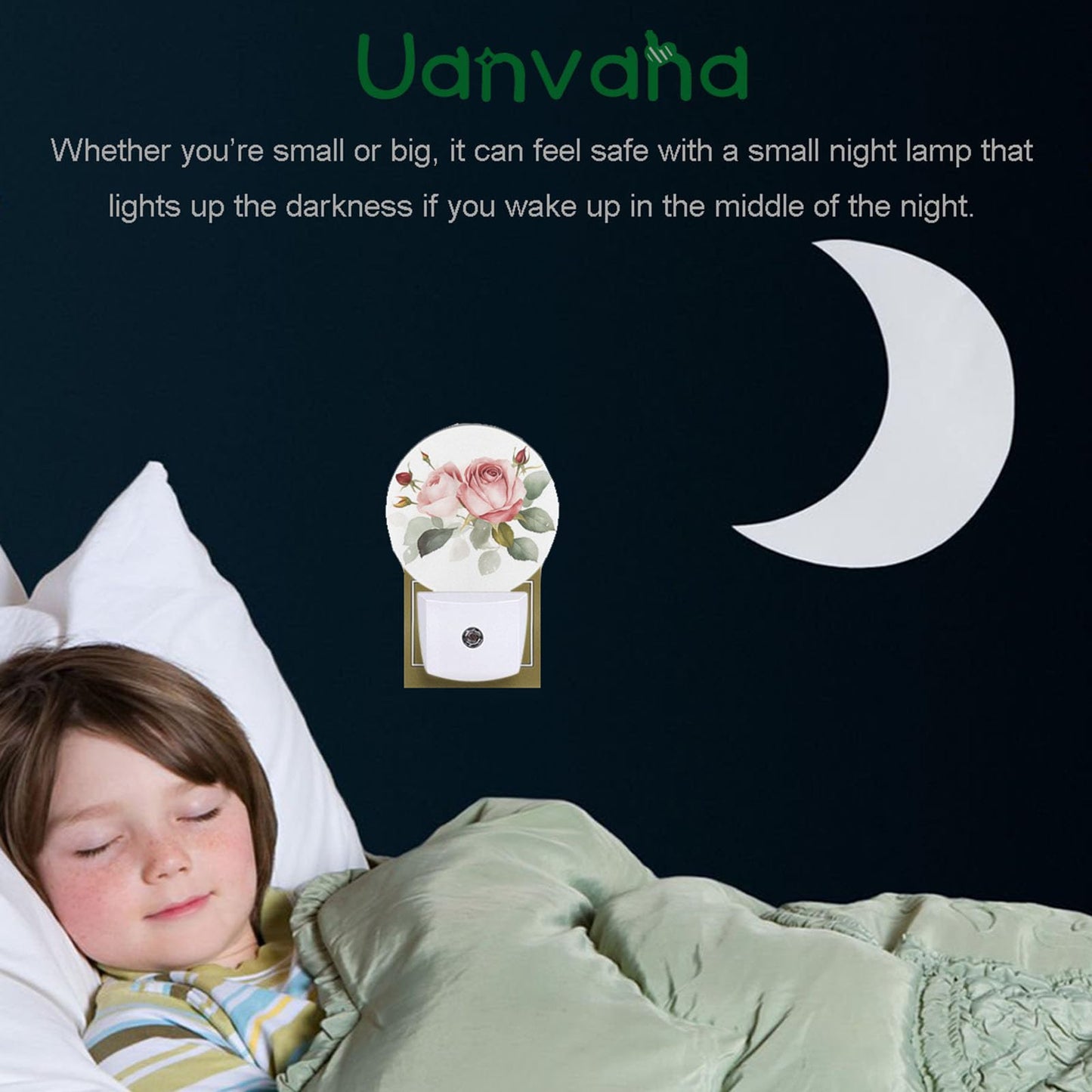 Uanvaha Retro Rose Night Light Floral Blossom Pink Rose with Green Leaf Flower Bouquet LED Dusk to Dawn Plug-in Nightlight Auto Sensor for Bedroom