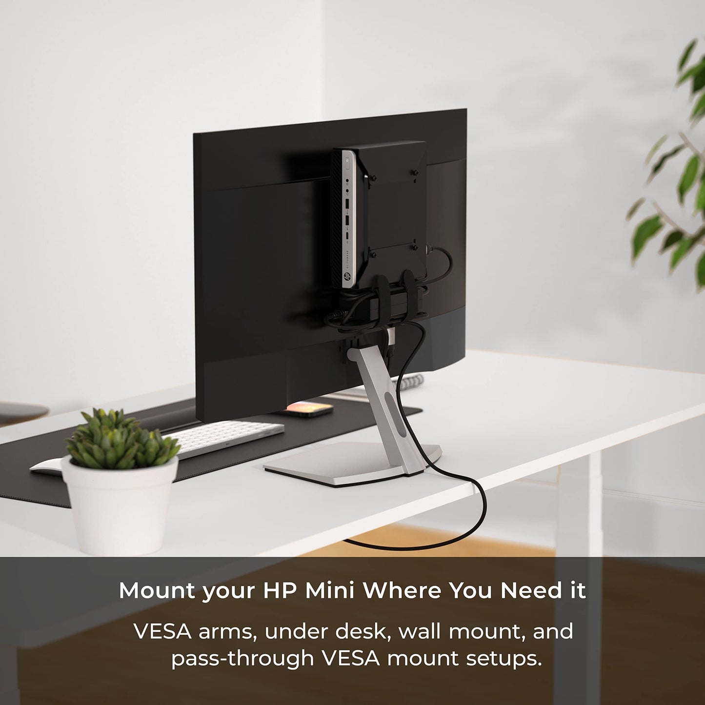 HumanCentric VESA Mount Bracket for HP Desktop Mini, ProDesk and EliteDesk - Under Desk, Wall and Arm Mounting Kit with Power Adapter Holder