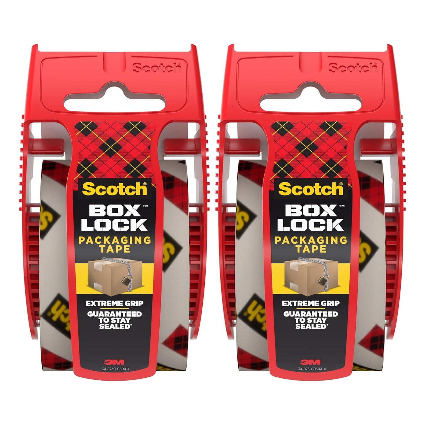 Scotch Box Lock Packaging Tape with Dispenser, 1.88 inch x 800 inch (22.2 yd), 2 Rolls, Clear Heavy Duty Packing/Shipping Tape, Extreme Grip - Sticks