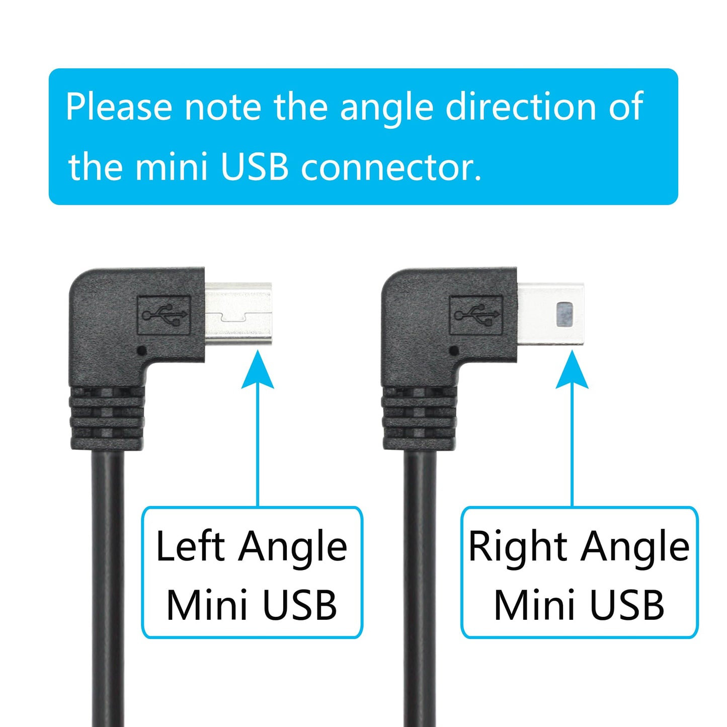 Dash Cam Mini USB Power Cable 11FT, Right Angle 90 Degree Mini USB with Dual USB Port Fast Power Supply, for 12V-24V Car and Truck Dash Cam, GPS