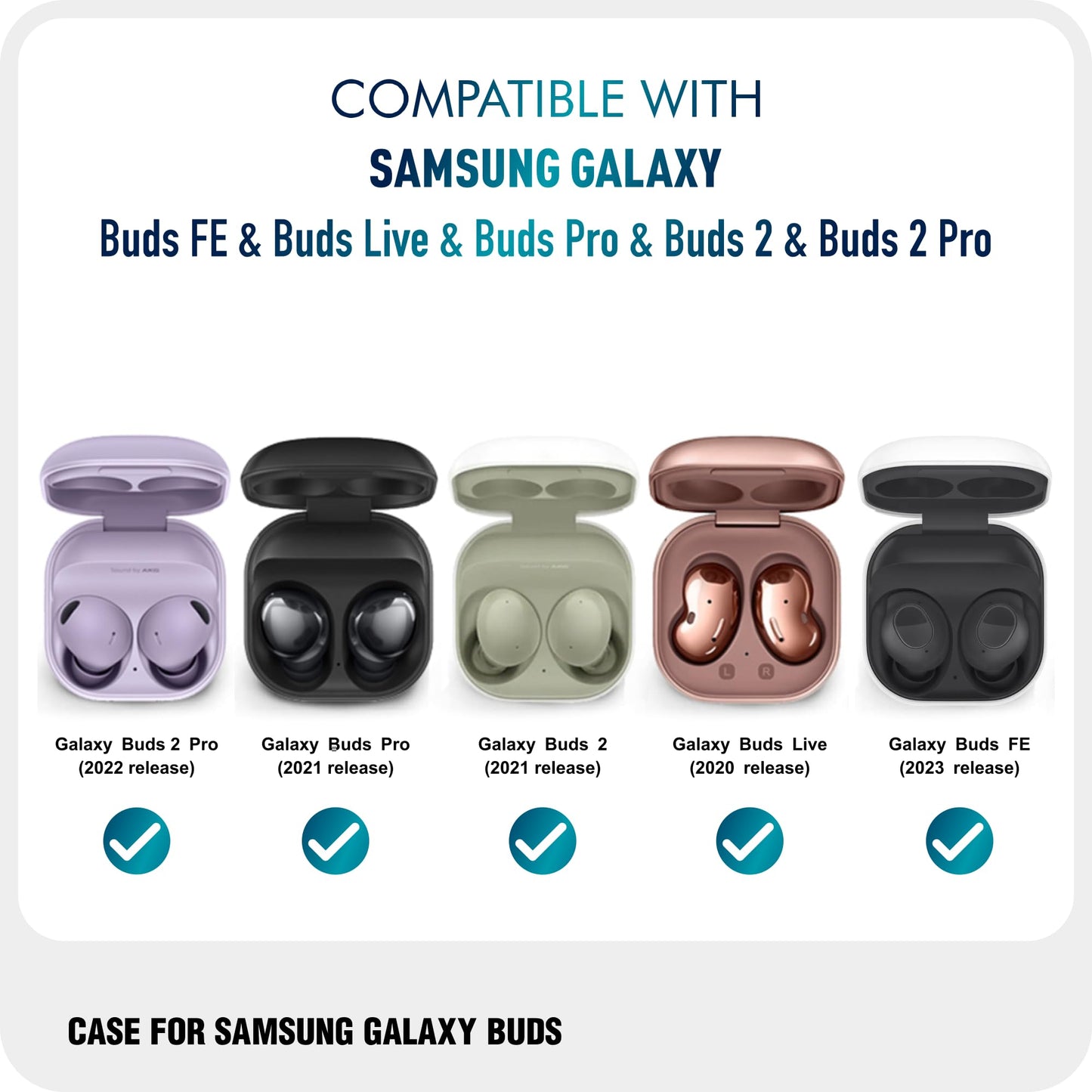 wenew Case Cover for Galaxy Buds 2/ Galaxy Buds Pro/Galaxy Buds Live, Cute Patterns Hard Shell with Key Chain Clip for Girls Kids Women Men (Mint)