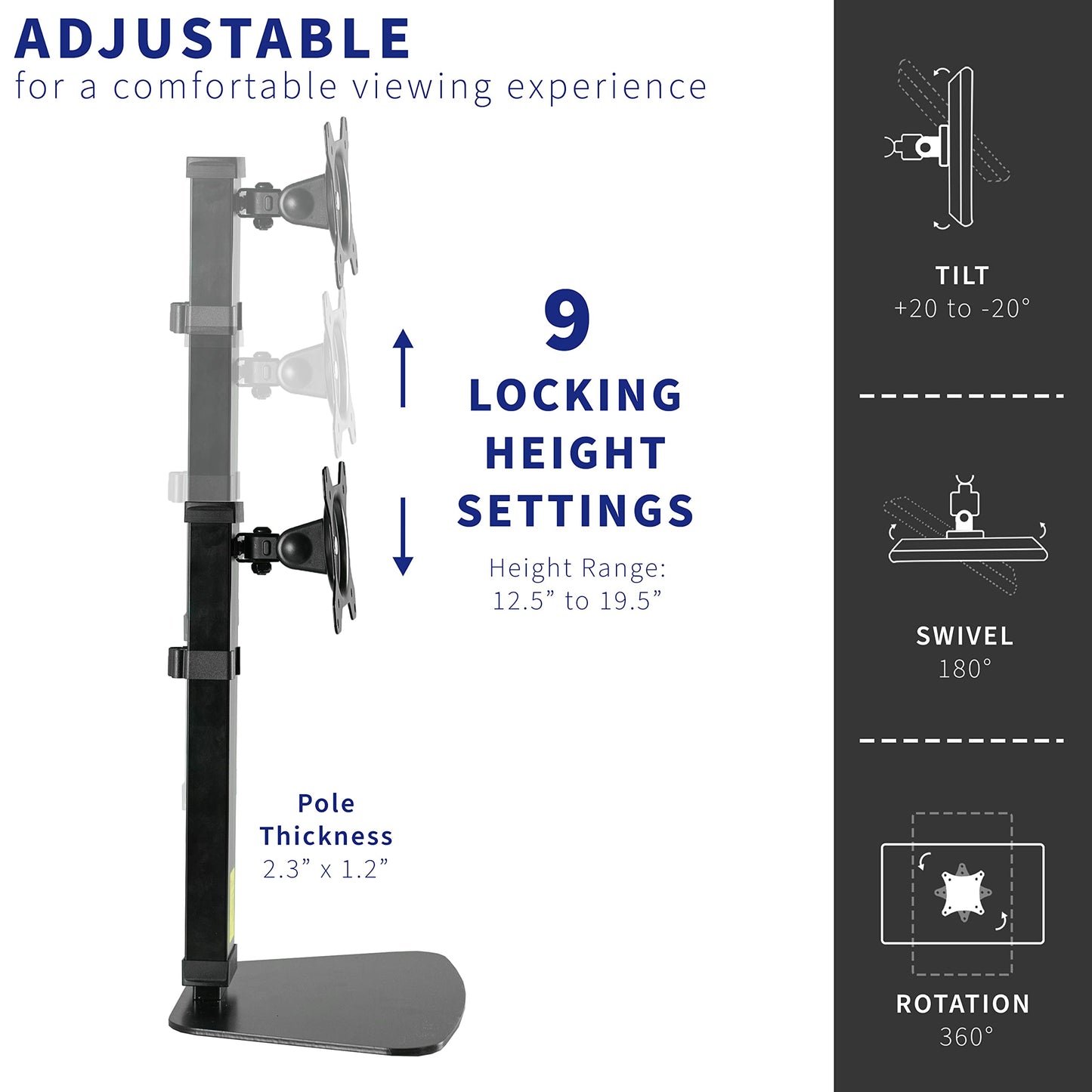 VIVO Pneumatic Free Standing Single Monitor Mount Desk Stand, Tall Height Adjustable Arm for Screens up to 32 inches, Black, STAND-V001V
