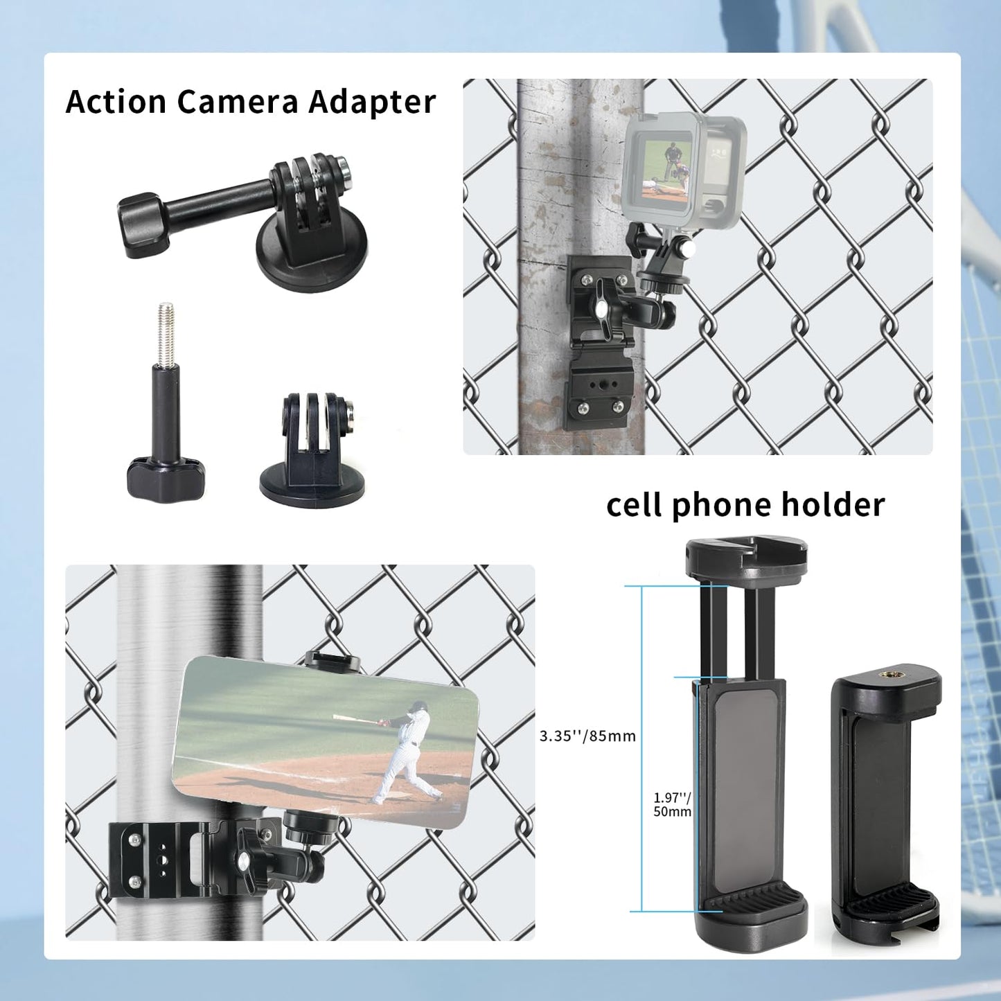 FIFIELD Magnetic Fence Mount Compatible with Mevo Start Pocket3 GoPro Insta360 DJI, Dual Ball Head Mount, Compatible with iPhone Mevo, Live Streaming