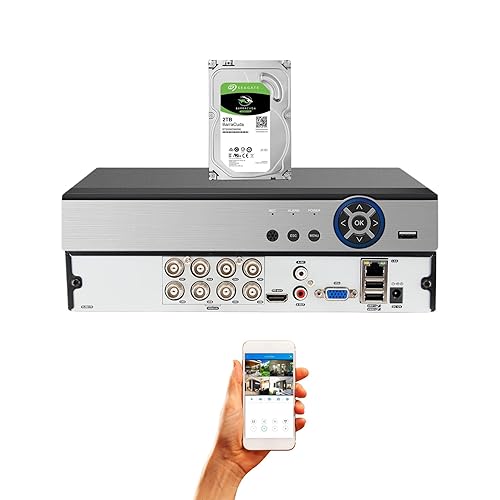 Evertech 8 Channel CCTV Surveillance Security System Video Recorder 1080P HD TVI AHD CVI Analog DVR with 2TB Hard Drive for up 2 Weeks Recording