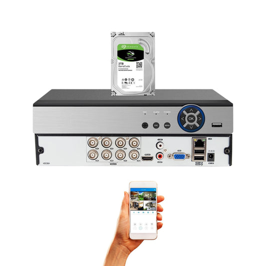 Evertech 8 Channel CCTV Surveillance Security System Video Recorder 1080P HD TVI AHD CVI Analog DVR with 2TB Hard Drive for up 2 Weeks Recording