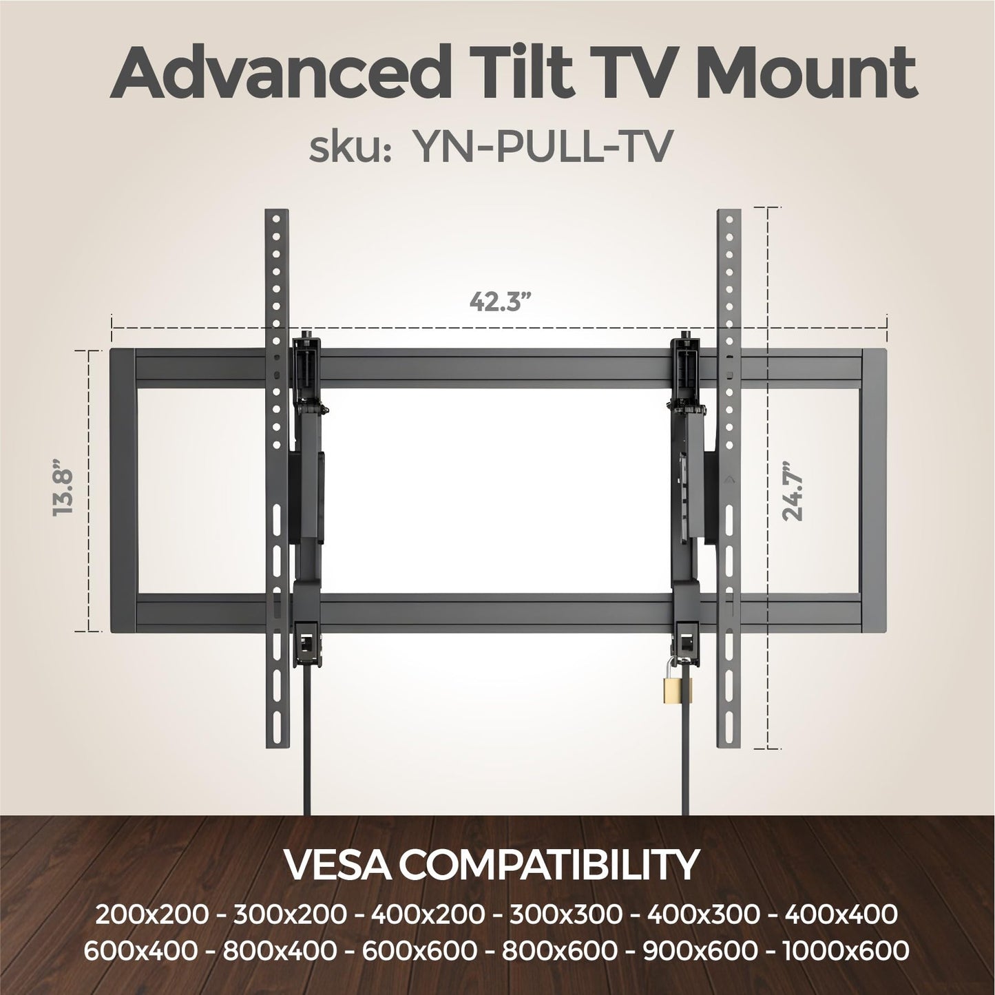 ynVISION.DESIGN Heavy Duty TV Wall Mount for 55"-105" TVs | 100 Inch TV Mount | VESA 1000x600 | 176 lb Capacity | 3-Stud Installation | Tilt & Swivel